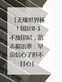 无缘世界杯！国足0-1不敌印尼，范志毅语塞：早没信心了但不甘心
