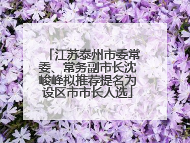 江苏泰州市委常委、常务副市长沈峻峰拟推荐提名为设区市市长人选